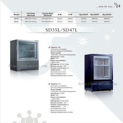 Congelador del escaparate de SD35L, congelador de cristal de la vertical de la puerta