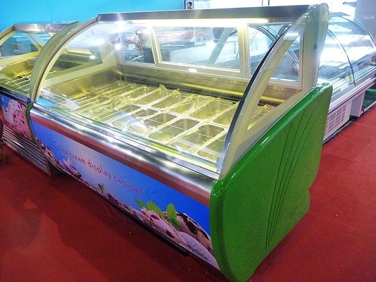 18 congelador comercial verde de la exhibición del helado de las bandejas R404a para la tienda