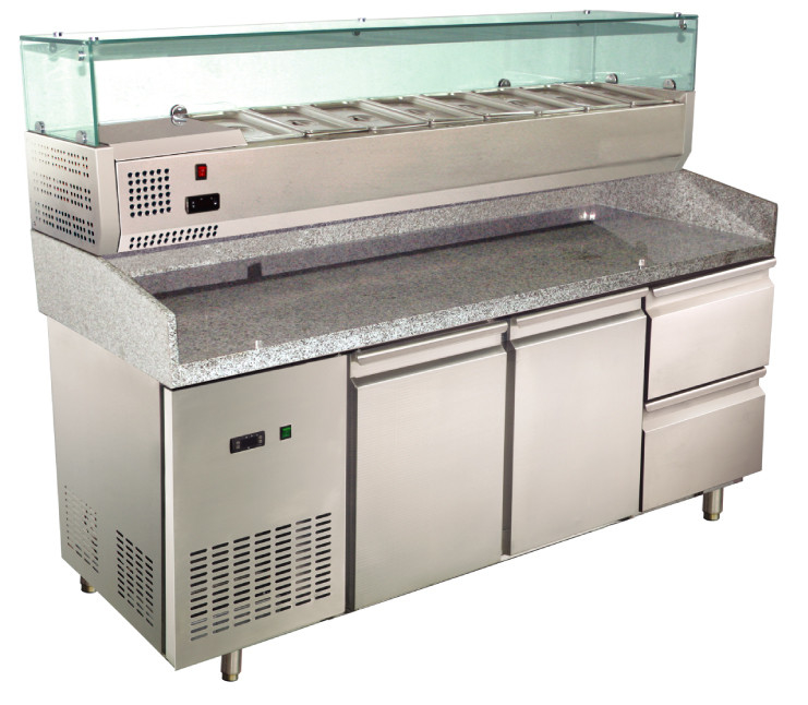 El alcance de la caja de la pizza de la encimera del granito en congelador de refrigerador con prepara la unidad, 380L+65L