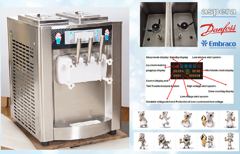 El congelador suave/3 del servicio del acero inoxidable de la encimera condimenta la máquina automática del helado